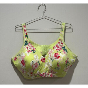 Cacique 44DD Lightly Lined Green Floral Bra wire free Full Figure Support